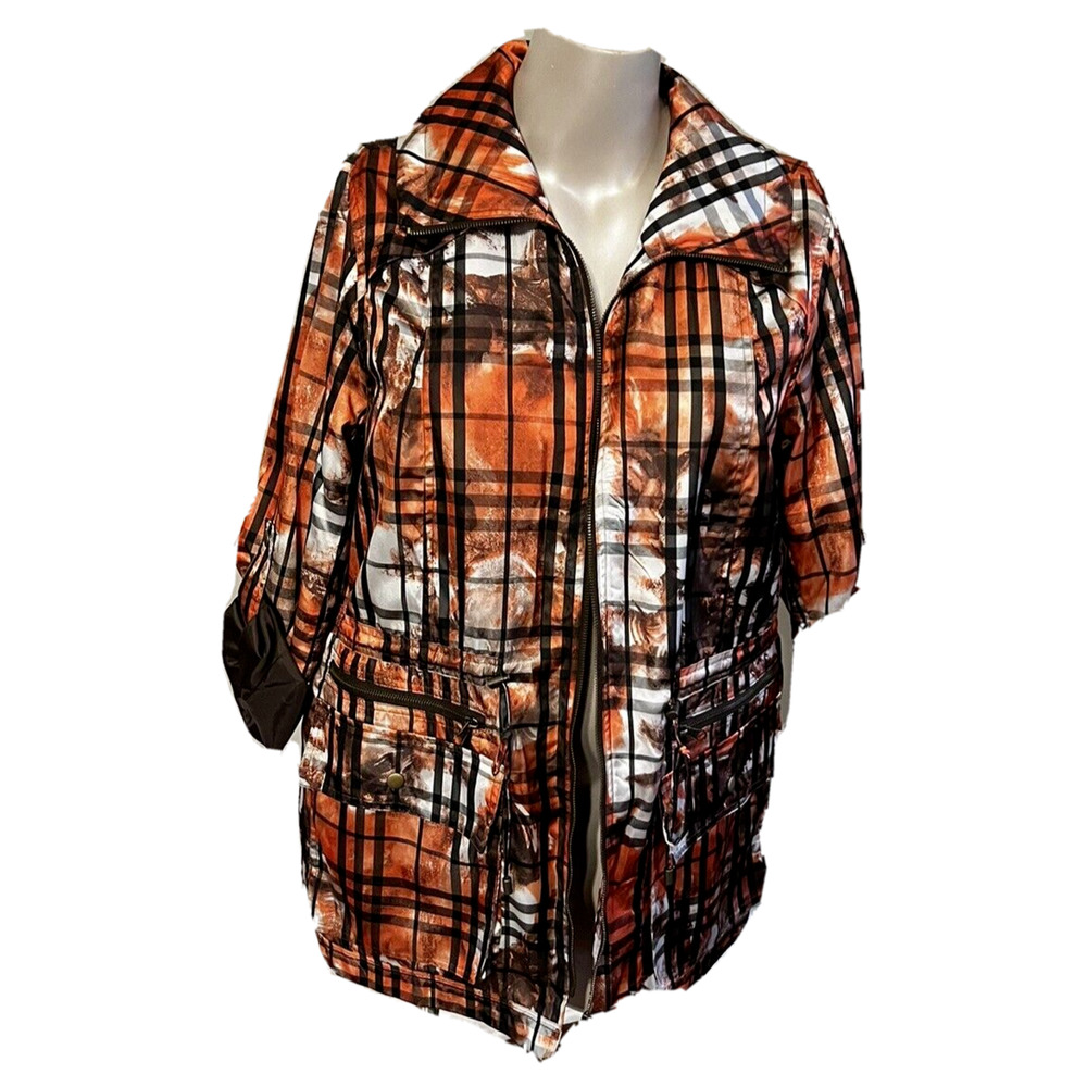 MULTIPLES Jacket 0X 14W Rolled Sleeved Zip Front Rain Orange Brown White NWT